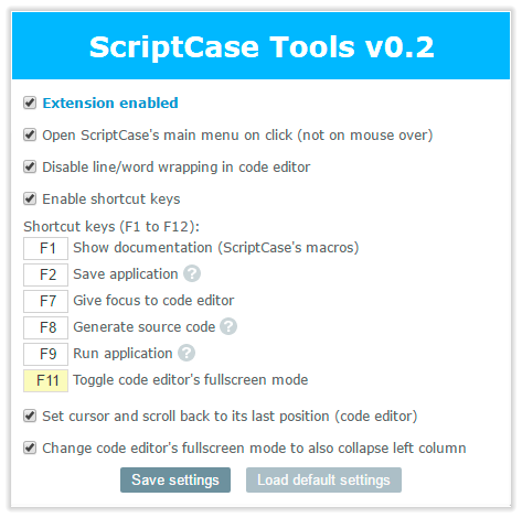ScriptCase Tools options